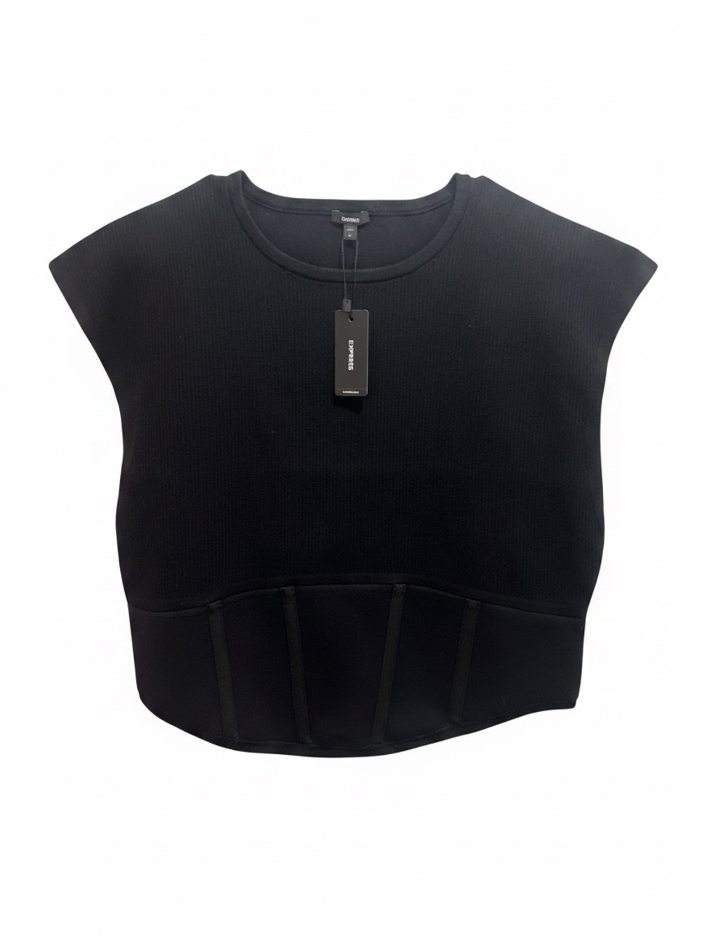 Express Black Cropped Structured Ribbed Top